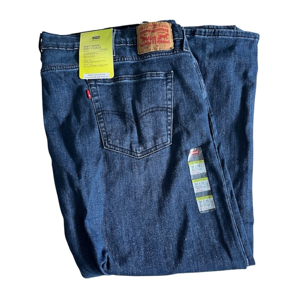 NWT Levis 502 Taper Flex Stretch Jeans Mens Size 50x30 Big & Tall Blue
